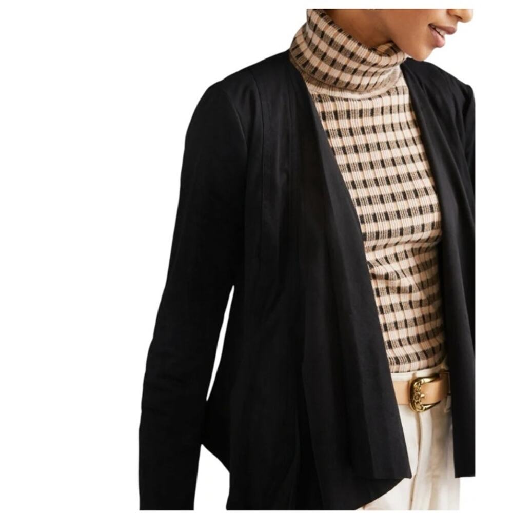 Hutch Black Faux Suede Draped Open Front Jacket Blazer Boho Minimalist City Chic